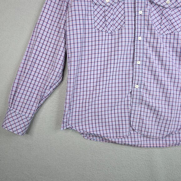 Billy Reid Shirt Men Size Large Purple Windowpane Plaid Long Sleeve Cotton Fit 2 - Picture 7 of 13